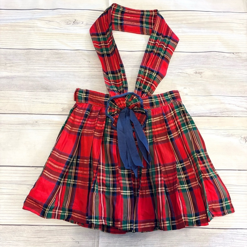 Vintage Girls Red and Green Plaid Pleated Skirt Christmas Holiday Winter